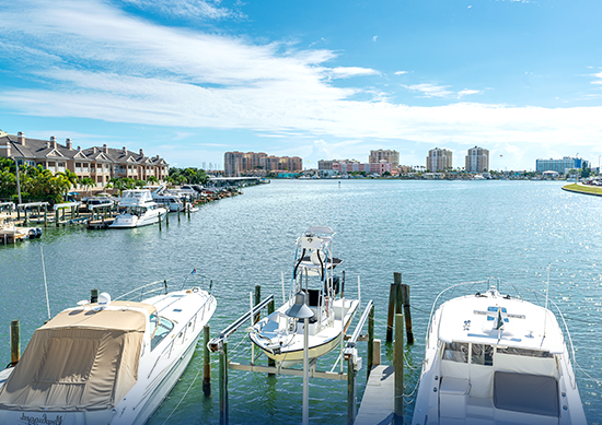 Waterfront view with docked boats